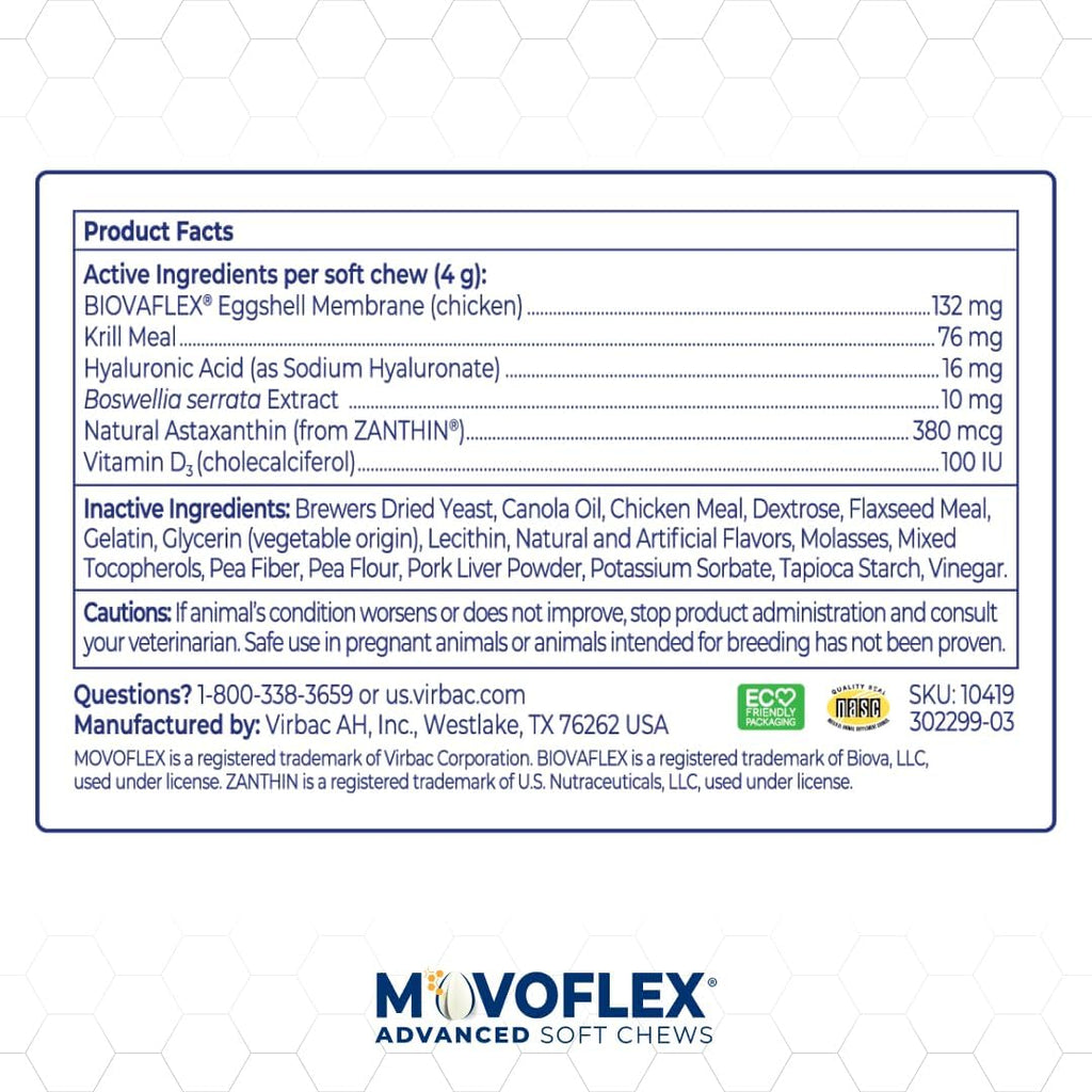 MOVOFLEX Advanced Soft Chews Hip and Joint Support Supplement for Medium Dogs - 60 Count by Virbac