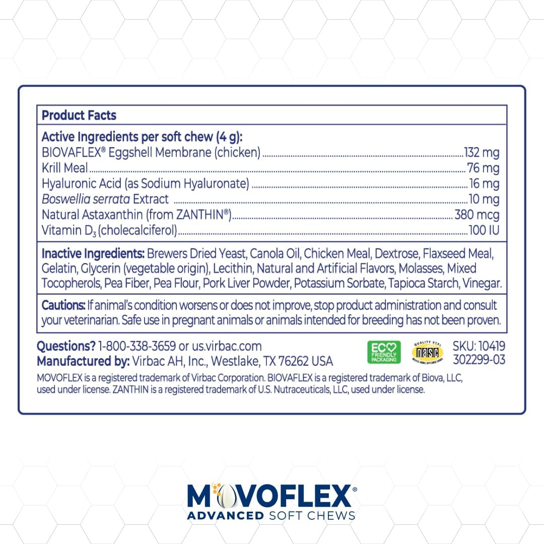 MOVOFLEX Advanced Soft Chews Hip and Joint Support Supplement for Medium Dogs - 60 Count by Virbac