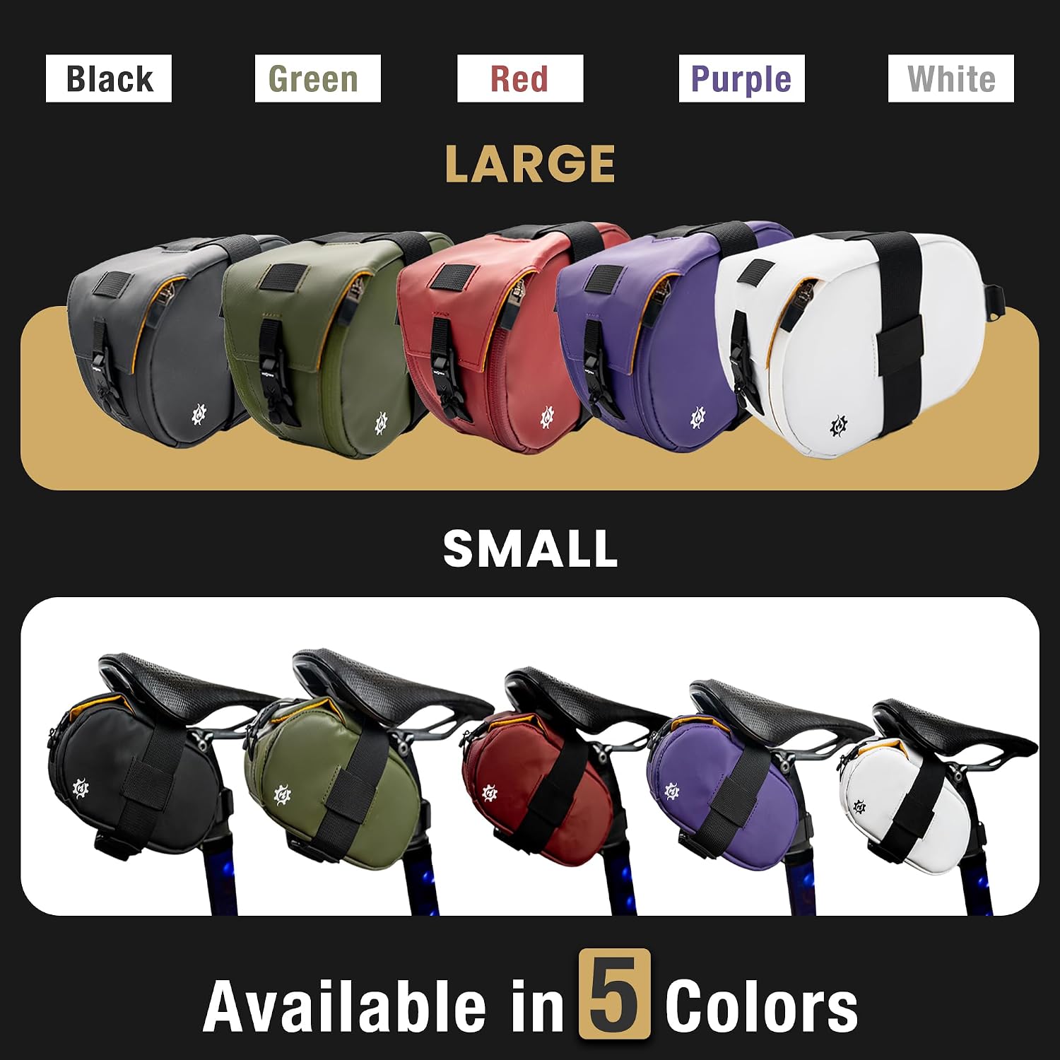 Lumiere & Co. Maximus Magnetic Bike Seat Bag – Quick-Attach Saddle Bag with AquaGuard Zippers, Secure Under-Seat Storage for Cycling Gear & Accessories (Black, Small)