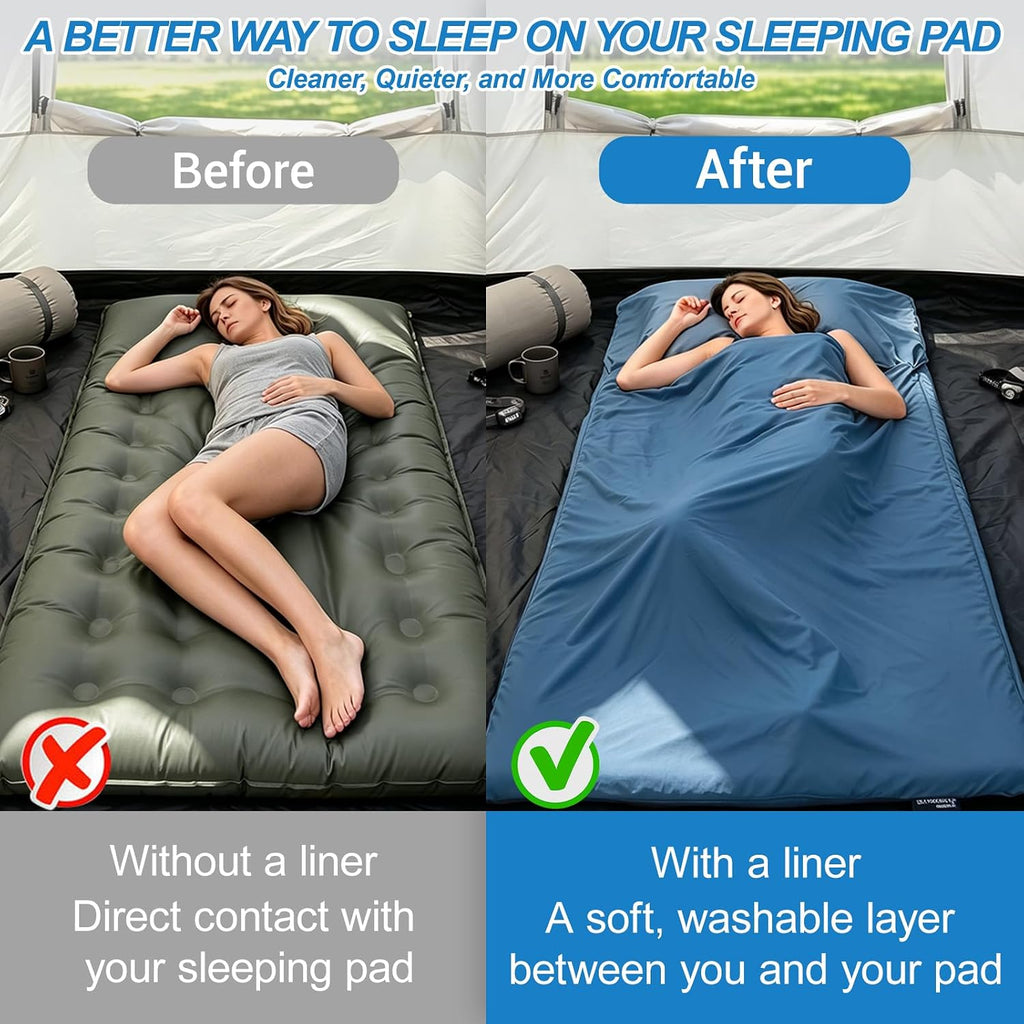 Camping Sleeping Pad Sheet & Sleeping Bag Liner 2-in-1 Camping Sheets