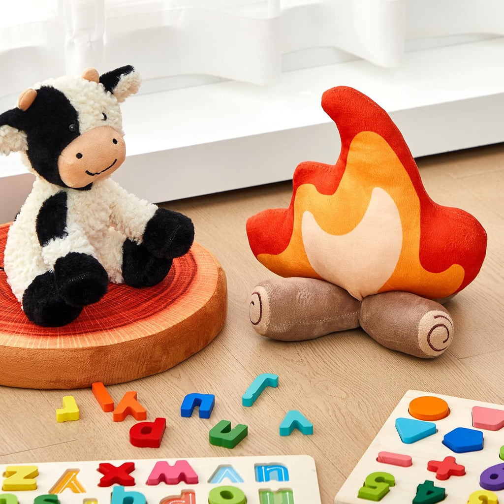 Campfire Plush Toys, Fake Fire Firewood Plush Pillow, 1 Pack