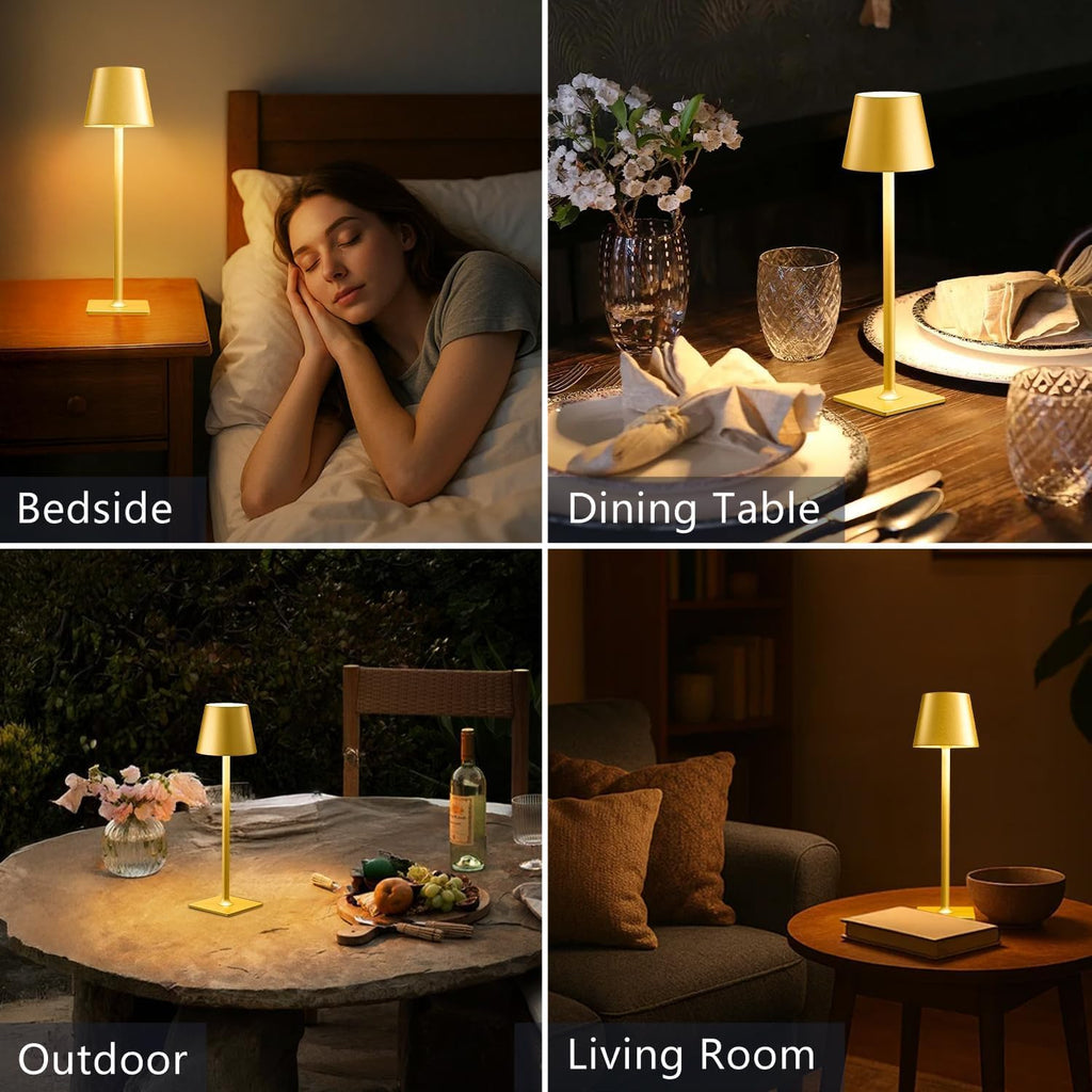 Yogaret Gold Rechargeable Cordless Table Lamp, Battery Operated, 2 Pack