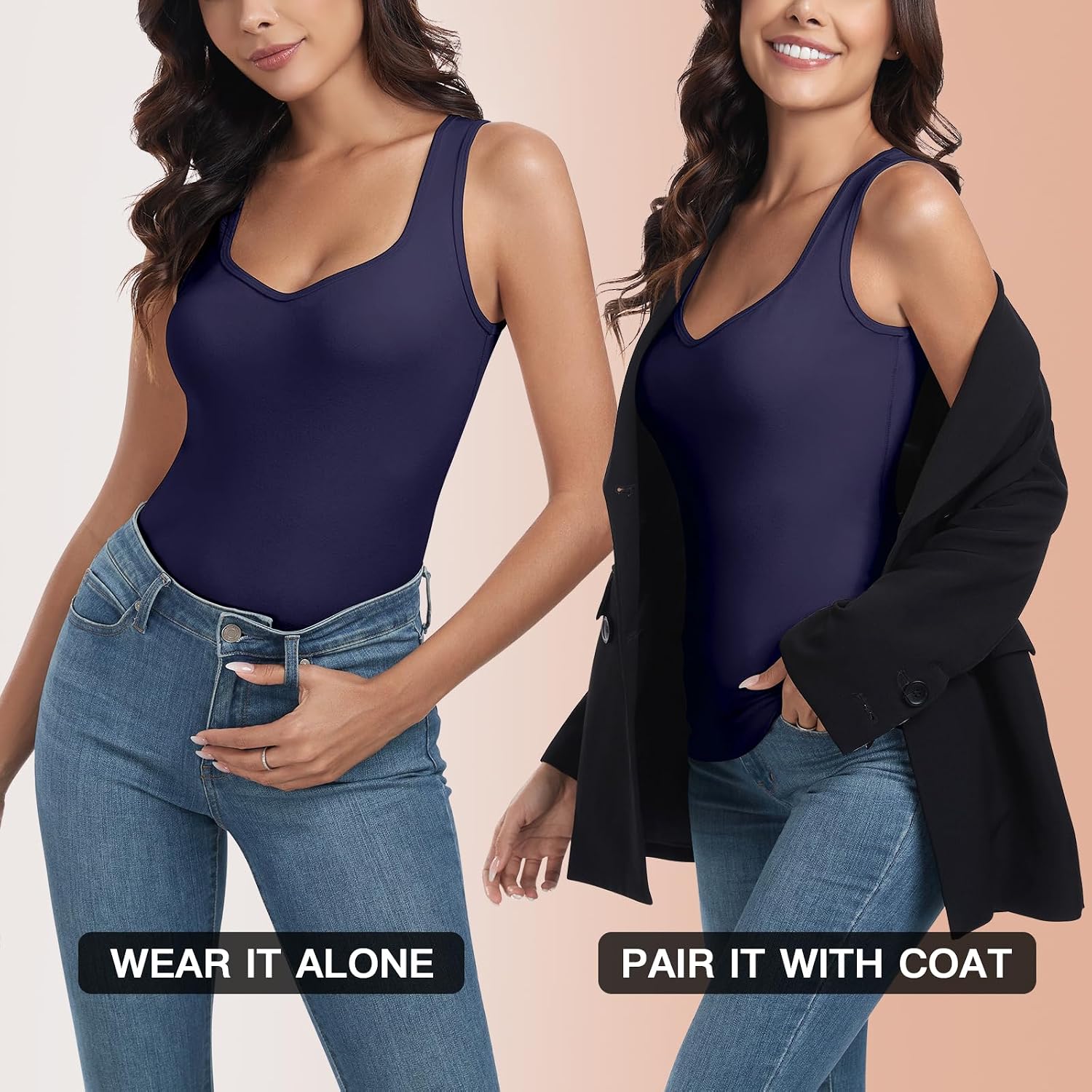 WOWENY Thermal Fleece Tank Top for Women V Neck Sleeveless Shirts Camisole Warm Base Layer Cami Vest Underwear Tops