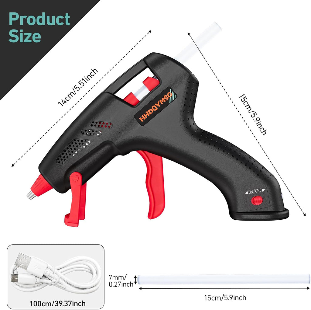Cordless Hot Glue Gun, 20W Hot Glue Gun with 30PCS Premium Glue Sticks & 1m USB-C Cable, 2000mAh Built-in Battery Suitable for School Craft, Home Repair, DIY (Cordless) (Black)
