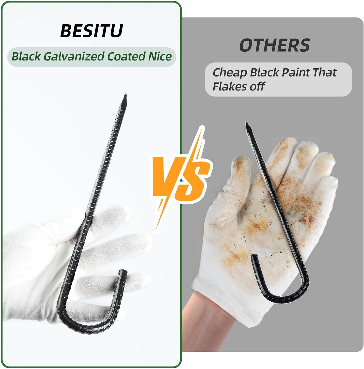 Besitu 12 Inch Rebar Stakes J Hook Ground Stakes 32-Pack Heavy Duty Galvanized Chain Link Fence Stakes Metal Tent Stakes for Outdoor Lawn Decorations Inflatables Canopy Swing Set