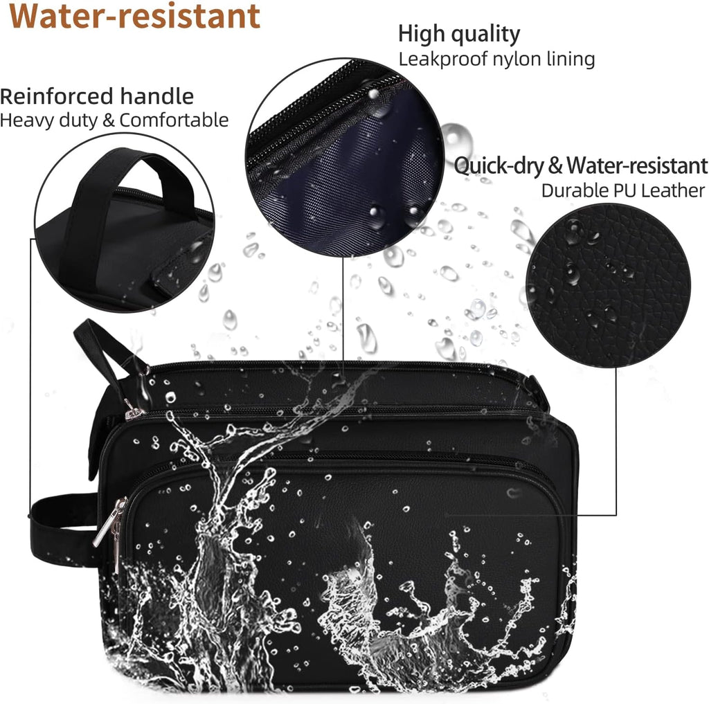 Buruis Extra Large Toiletry Bag for Men, PU Leather Travel Dopp Kit, Black