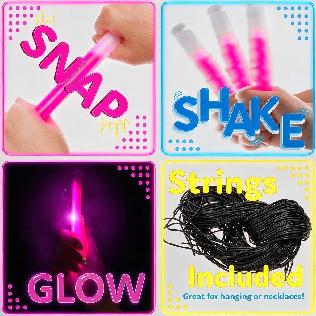 novelinks 50 Pack 6 Inch Glow Sticks Bulk Party Pack for Kids and Adults