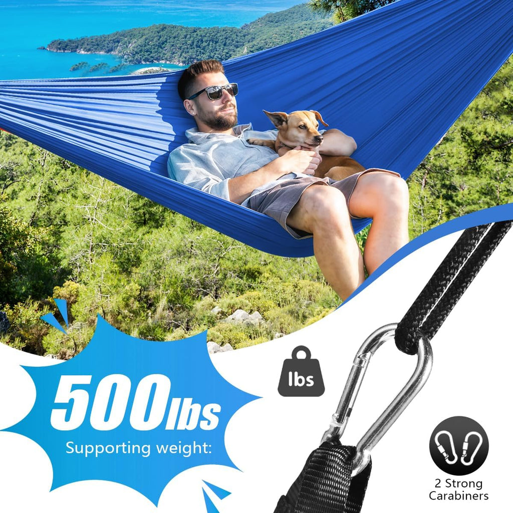 OBTANIM Camping Hammock 500lbs Portable Lightweight Single or Double Hammock with Tree Straps and Carry Bag for Camping Backpacking Hiking Travel Beach Outdoor Indoor (Dark Blue)
