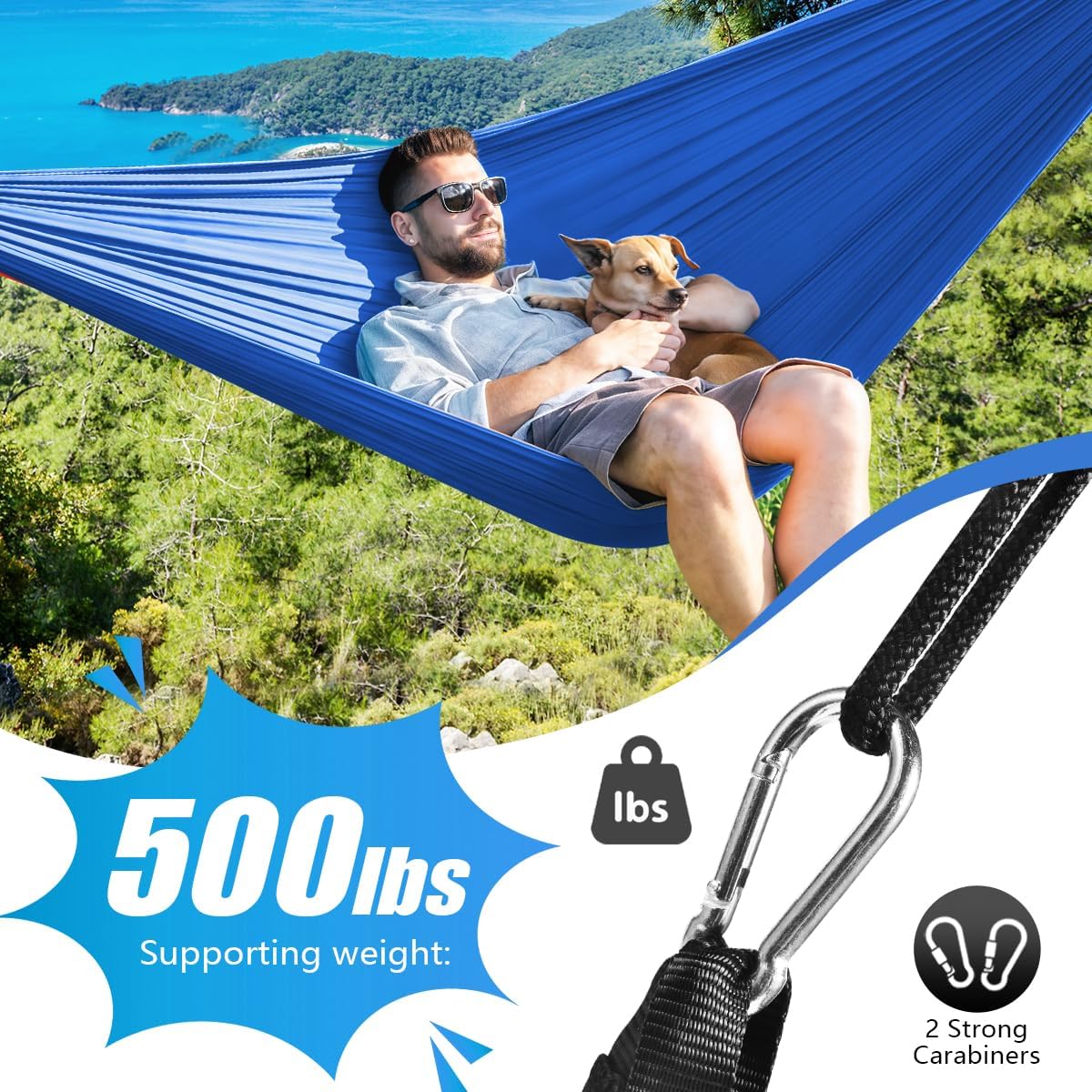 OBTANIM Camping Hammock 500lbs Portable Lightweight Single or Double Hammock with Tree Straps and Carry Bag for Camping Backpacking Hiking Travel Beach Outdoor Indoor (Dark Blue)