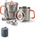Odoland Titanium Camping Cookware 420ML & 750ML Titanium Pot with Lid and Spork Lightweight Camping Pot for Backpacking Hiking Traveling and Picnic