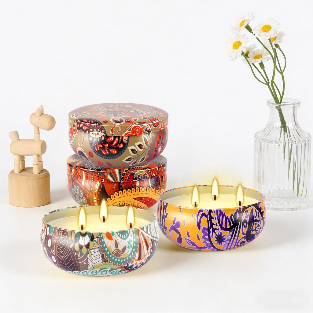 Set of 4 Large 13.5 oz Scented Citronella Candles Outdoor, Natural Soy Wax Floral Tin Candles with Cotton Wicks, Smokeless & Dripless for Patio Garden Camping, Summer Housewarming Gift