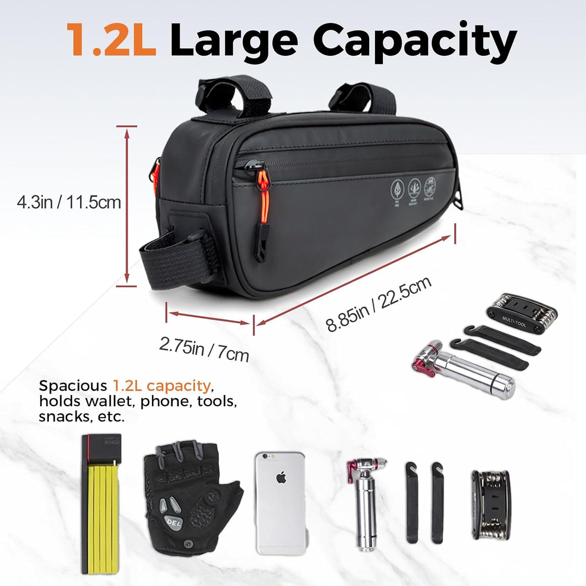 Bike Frame Bag, 3-in-1 Waterproof Top Tube Triangle Storage Pouch