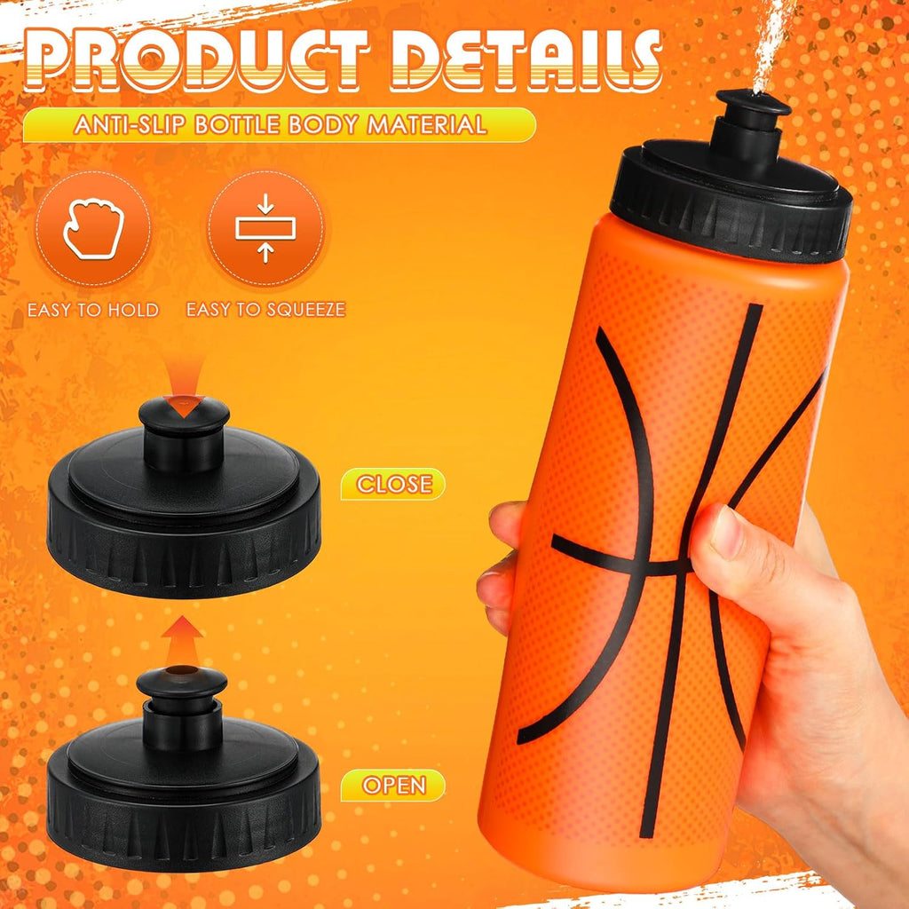 12 / 24 Pack Sports Water Bottles 20 oz Bottle Basketballs Party Favors Reusable Sports Squeeze Water Bottle for Party Favor Players Lovers Team Gifts Gym