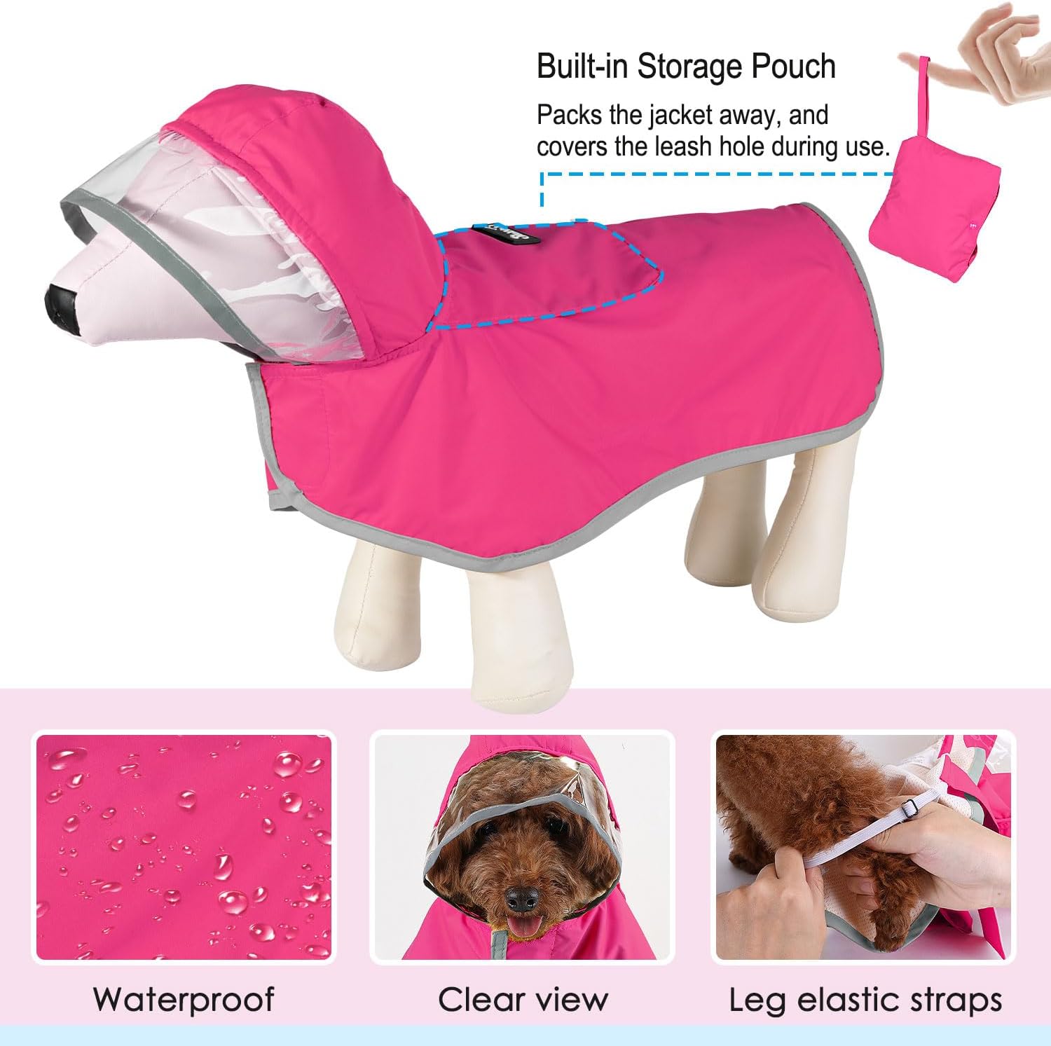 Lukovee Dog Raincoat, Waterproof Rain Jacket, Clear Hood & Reflective Rim