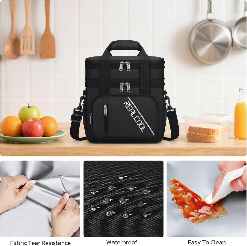RealCool Insulated Lunch Bag, Portable Double Deck Lunch Box for Men Women