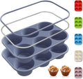 Socisen 2 Pack 6 Cups Silicone Jumbo Muffin Pan with Metal Reinforced Frame Silicone Molds for Baking Cupcake Cake Baking Pans Muffin Tin Tart Pans Baking Set for Easter Christmas holiday Cookie Tin