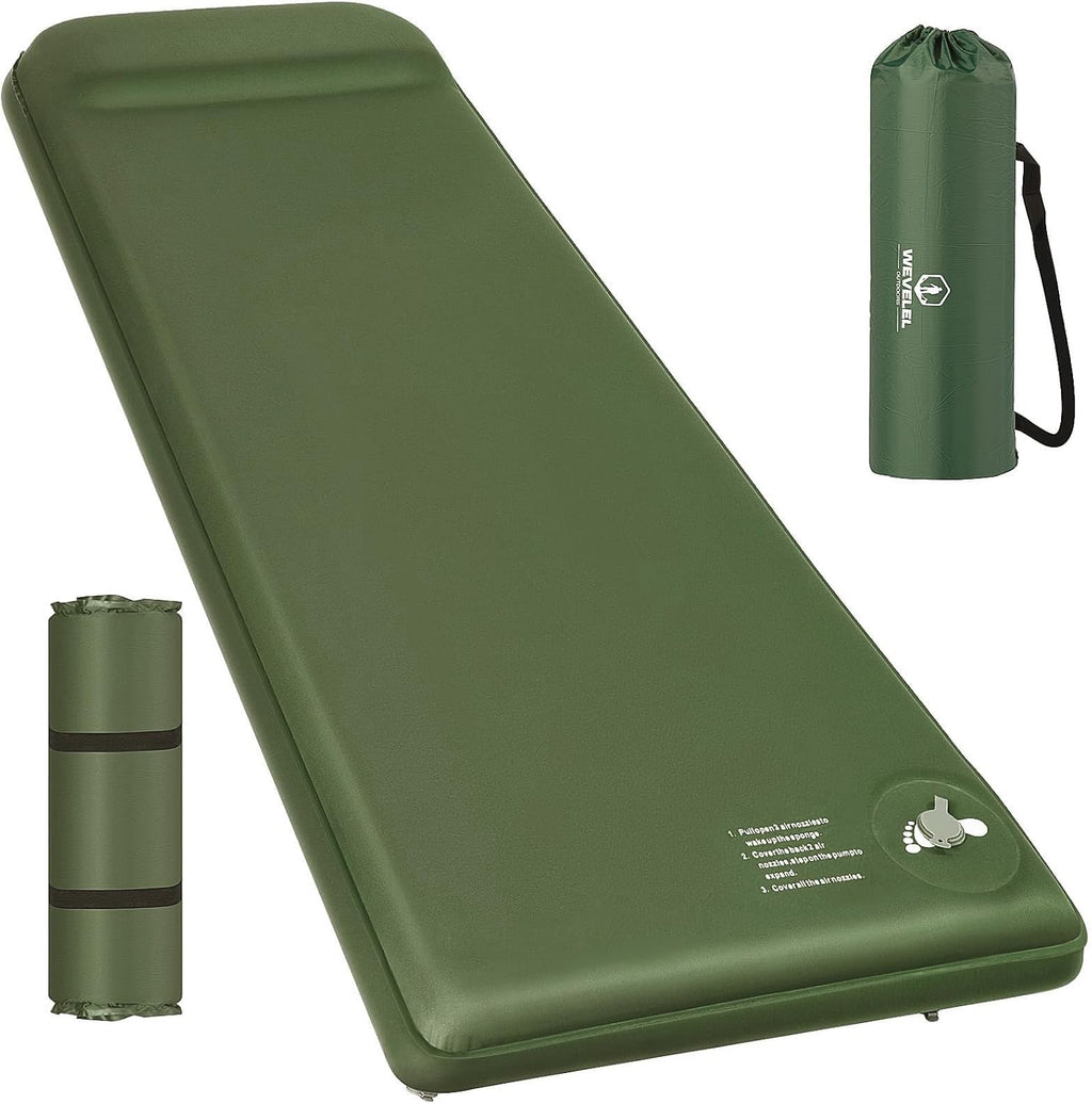 Wevelel Memory Sleeping Pad, 3.1" Ultra-Thick Foam Sleeping Mats for Camping, Easy Inflate&Deflate,9.5 R-Value Insulated Camping Mattress Pad with Pillow, for Car Travel Tent