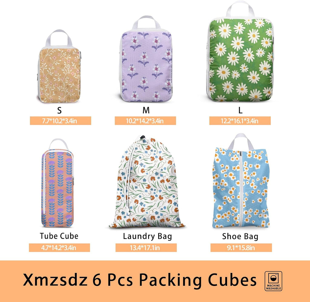6 Pcs Compression Packing Cubes, Packing Cubes for Travel, Waterproof Luggage Organizer Bags Set, Cute Packaging Cubes for Women Kids Backpack Carry-Ons