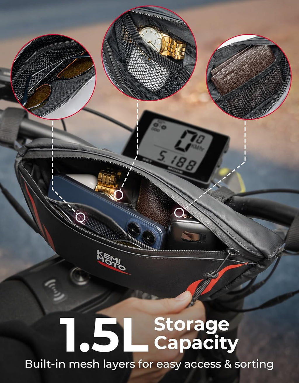 KEMIMOTO Dirt Bike Handlebar Bag Waterproof 1.5L