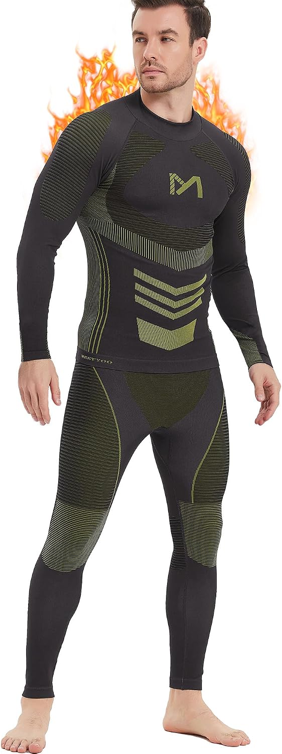 MEETYOO Thermal Underwear for Men, Winter Gear Long Johns Base Layer Top and Bottom Set for Skiing Running