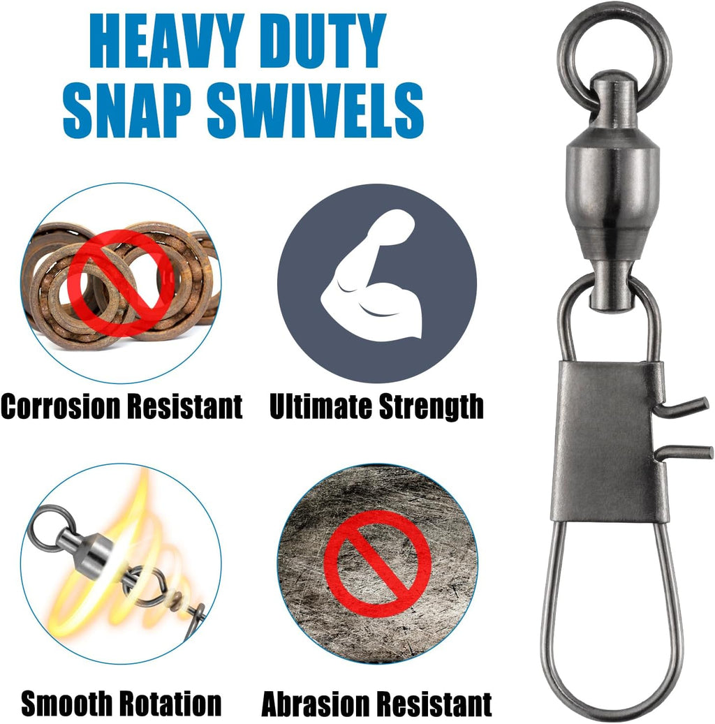 Dr.Fish 30 Pack Ball Bearing Snap Swivels, Swivels Fishing Tackle with Safety Interlock Snap Saltwater Freshwater Stainless Fishing Clips Clasp Leader Line Hook Sinker Connector