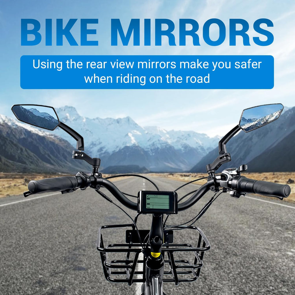 Zycle Bike Mirrors, EBike Mirrors for Handlebars, 360° Adjustable Bicycle Rear view Mirror, 22.2mm Diameter Universal Bike Accessories, 1 Pair, Black