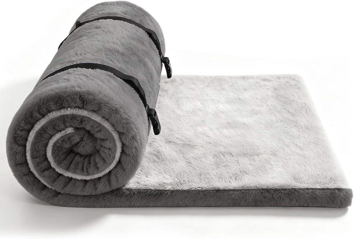 Thick Foam Camping Sleeping Pad, Soft Sleeping Mat, Double Side Fluff Camping Cot Pads for Adult, Non-Slip Roll up Camping Cot Mattress Topper for Camp Cot/Rv Bunk/Narrow Twin Beds, Pad Only