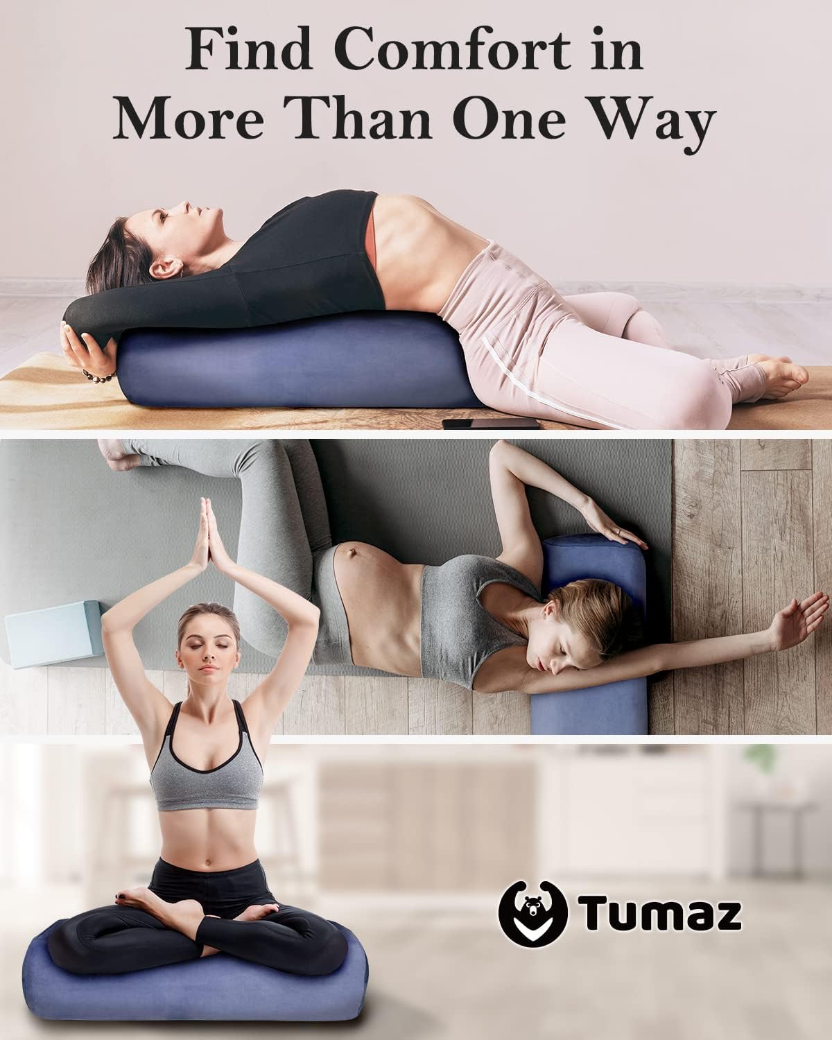 Tumaz Yoga Bolster Set, Rectangular Yoga Bolster with Washable Cover