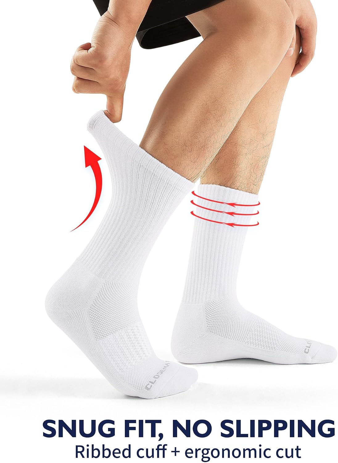 CLOSEMATE Mens Athletic Crew Socks Moisture Wicking Cushioned 6 Pairs