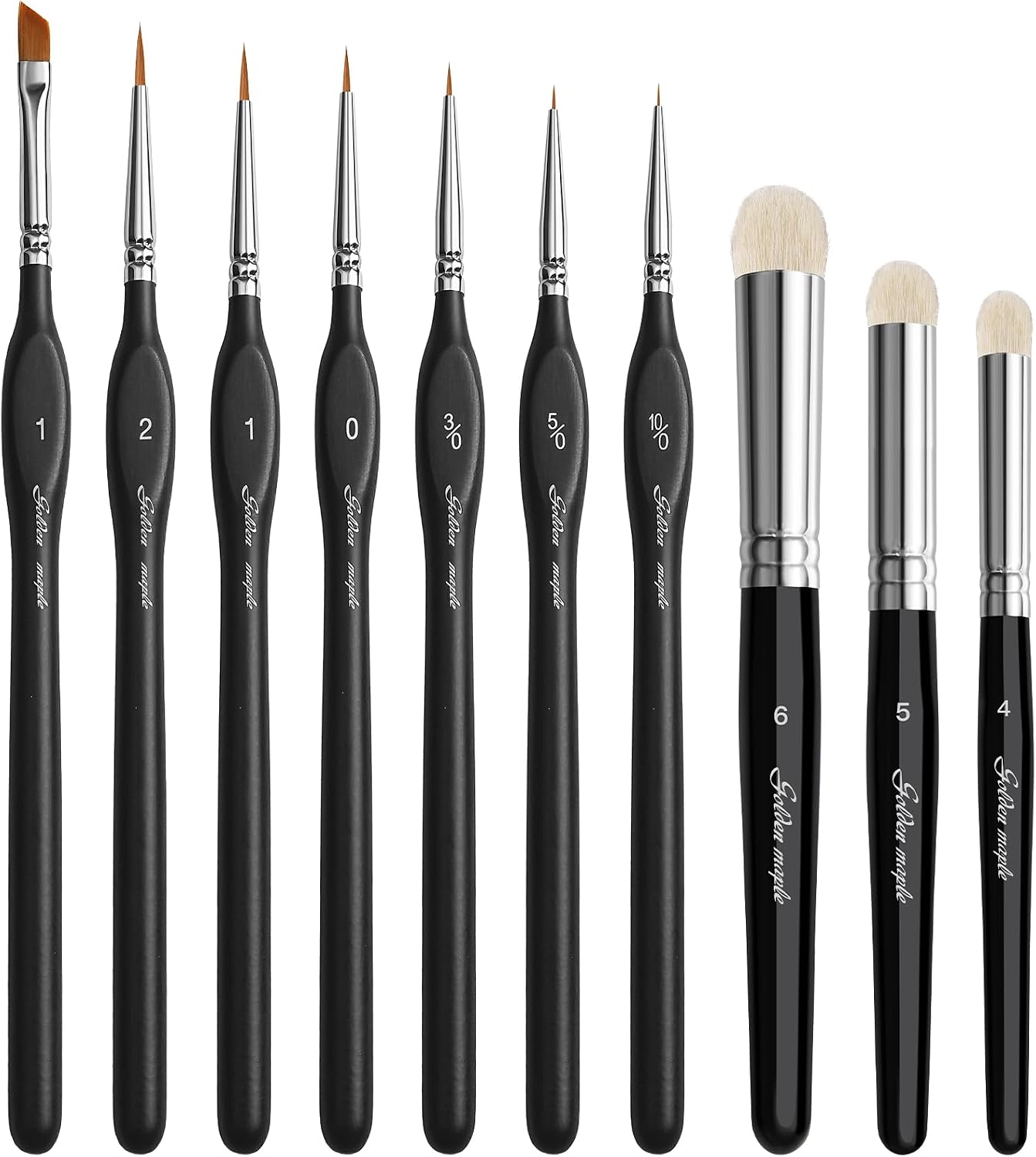 Golden Maple Miniature Paint Brushes Drybrush-10pcs Micro Detail Paint Brush Set, Small Fine Detail Brushes for Acrylic, Watercolors & Paint by Number, Figurine