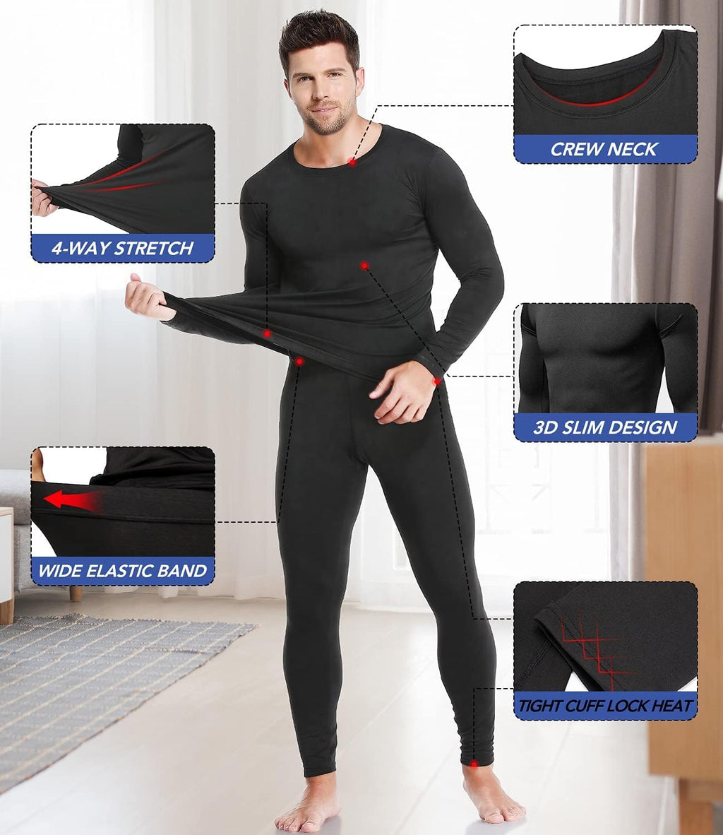 Thermal Underwear for Men Long Johns Set Fleece Lined Winter Cold Weather
