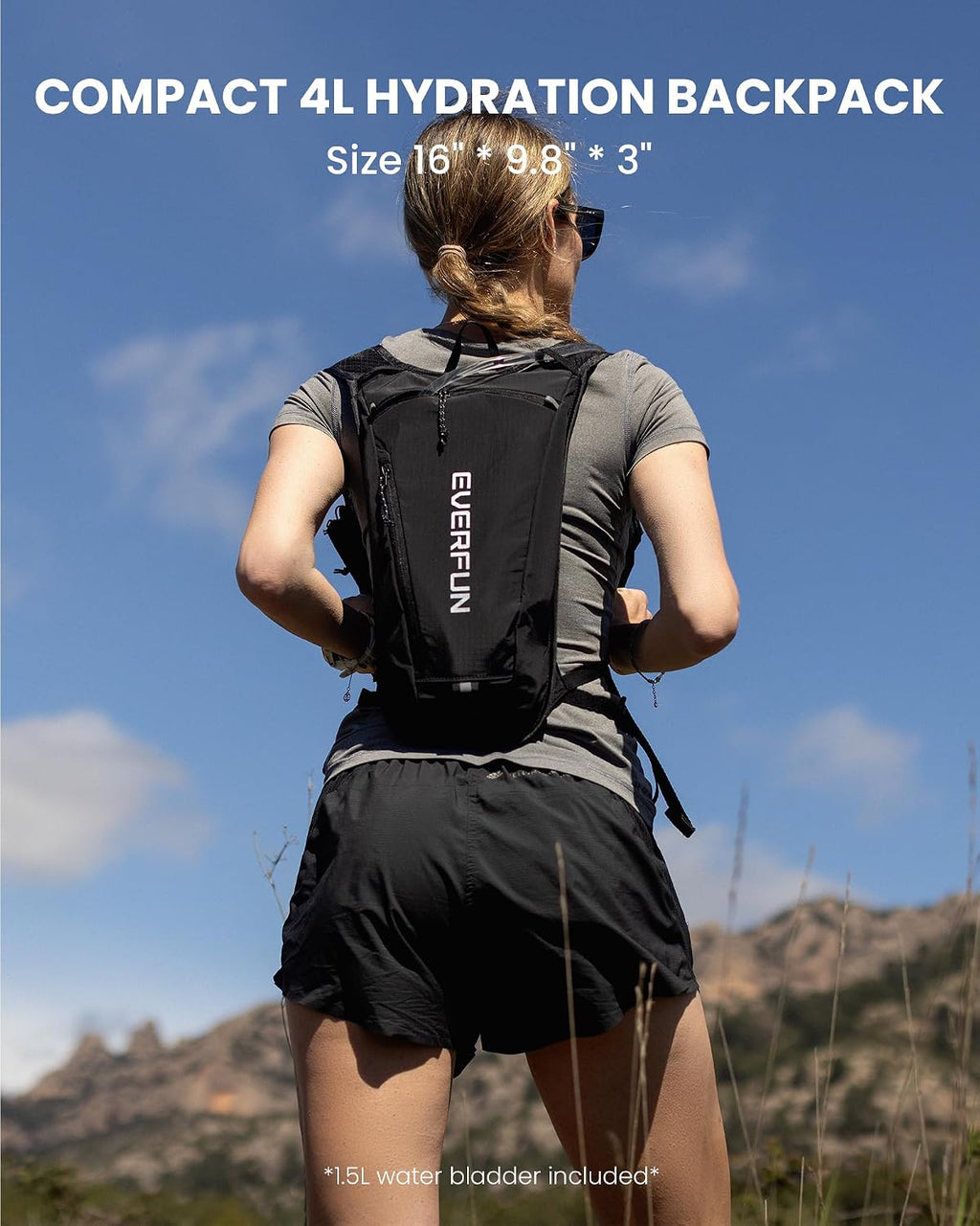 EVERFUN Hydration Backpack Running Vest Small Hiking Water Backpack with 1.5L Water Bladder, Lightweight Reflective Hydro Pack for Trail Running, Biking, Race, Marathons