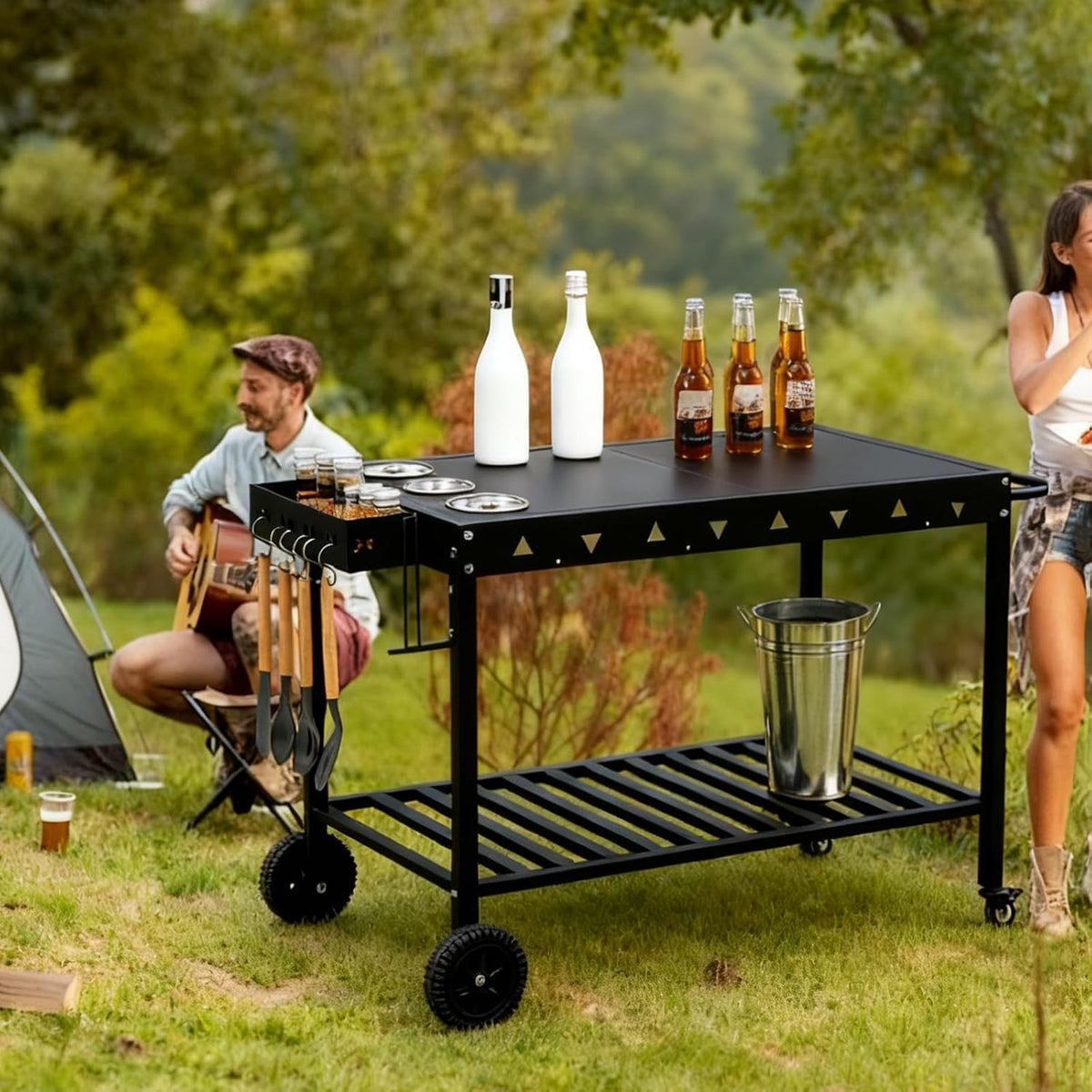 Outdoor Grill Cart Grill Table with Wheels