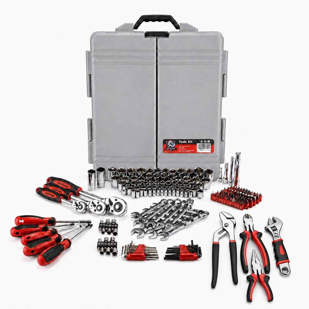 CARTMAN 205-Piece Ratchet Wrench Tool Set, SAE/Metric Socket Kit Carry Case