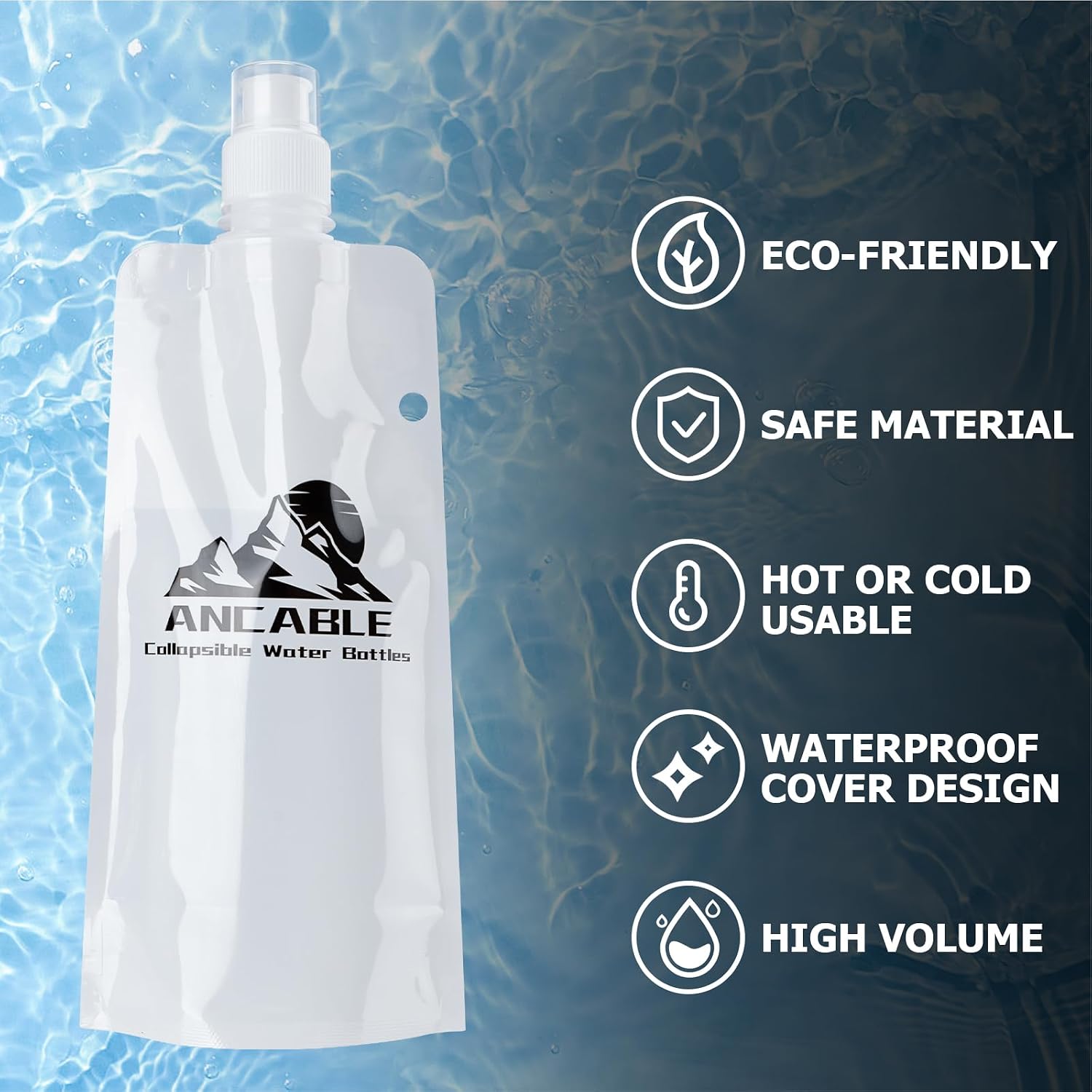 Ancable 17oz Collapsible Water Bottles, 6-Pack Reusable Travel Foldable Water Bottles for Hiking Camping Running Bike, BPA-Free Water Bottle, White