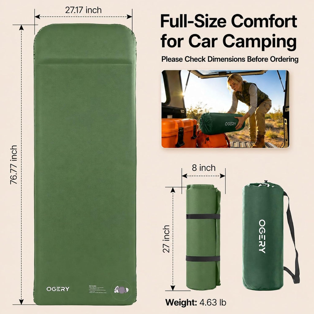 OGERY Self-Inflating Sleeping Pad, 3" Memory Foam Camping Mattress
