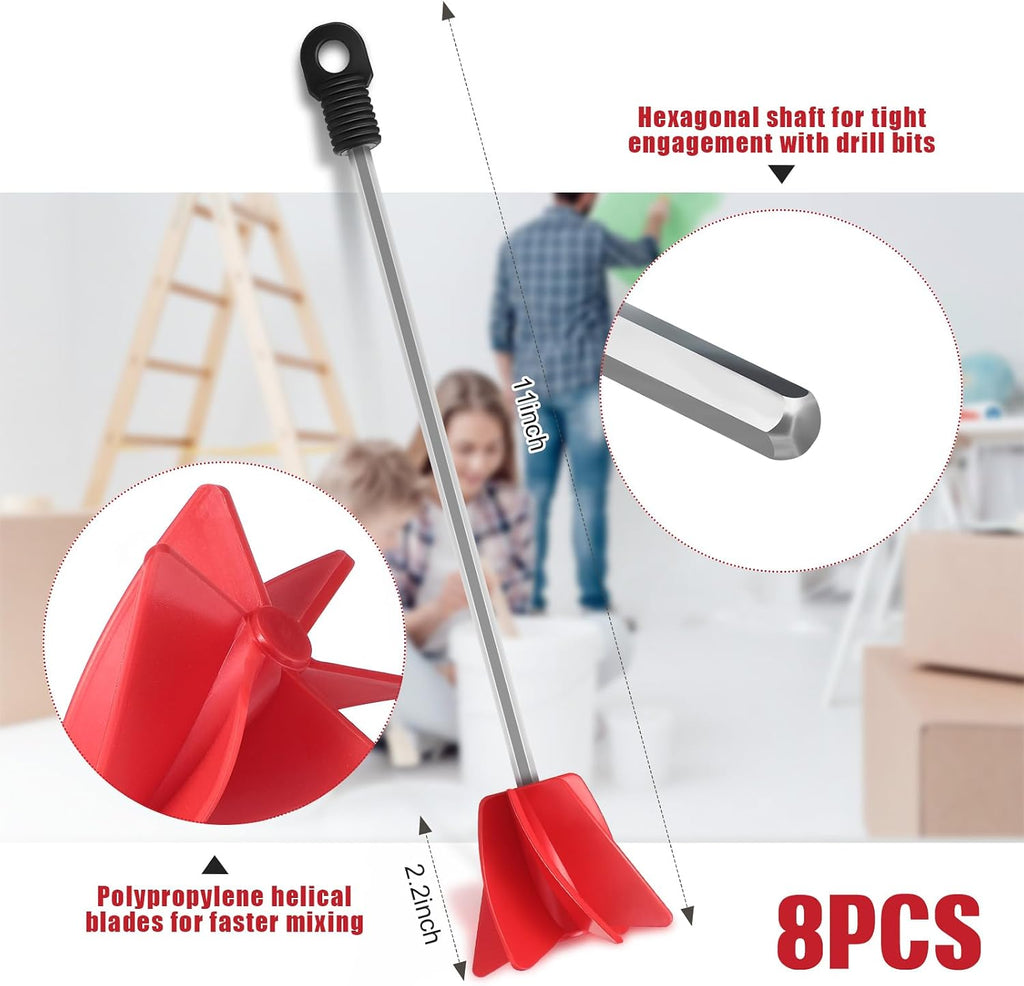 Loosh 8 Pcs 11" Paint Stirrer for Drill, Paint Mixer Attachment, Red