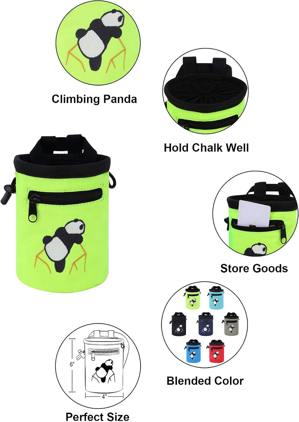 AMC Rock Climbing Panda Design Chalk Bag with Adjustable Belt