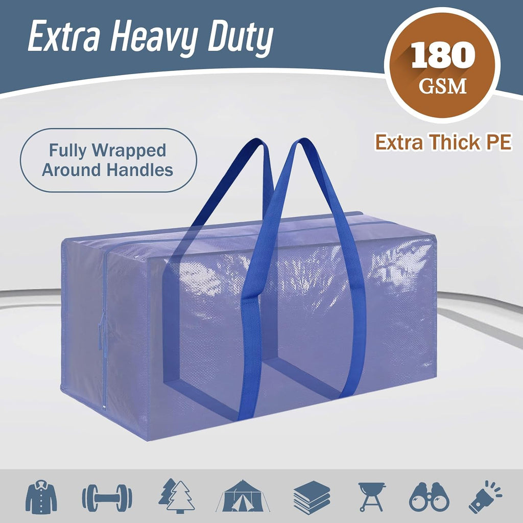 6 Pack Extra Heavy Duty Large Moving Bags with Strong Zipper, Blue