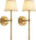 KDG Gold Cordless Wall Sconces Set of 2, Beige Fabric LED Wall Lamps