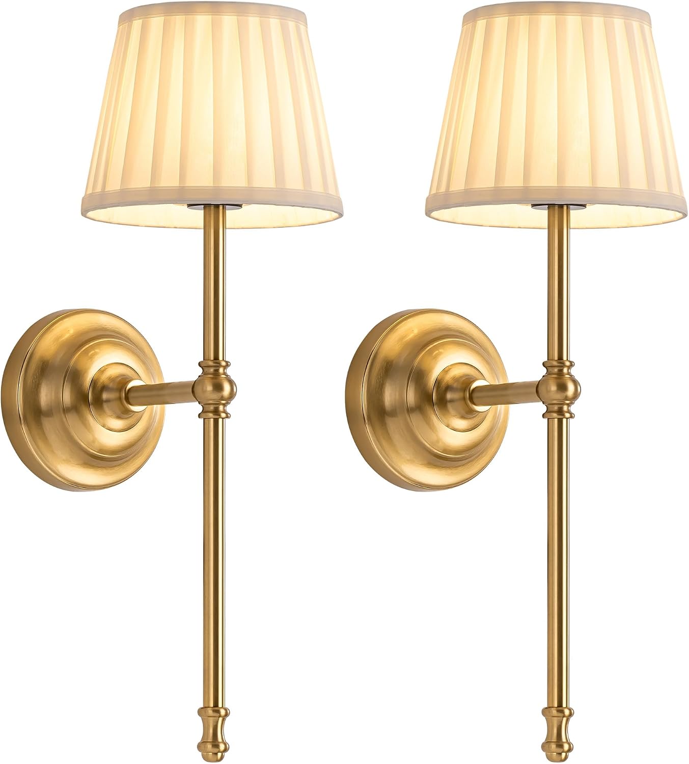 KDG Gold Cordless Wall Sconces Set of 2, Beige Fabric LED Wall Lamps