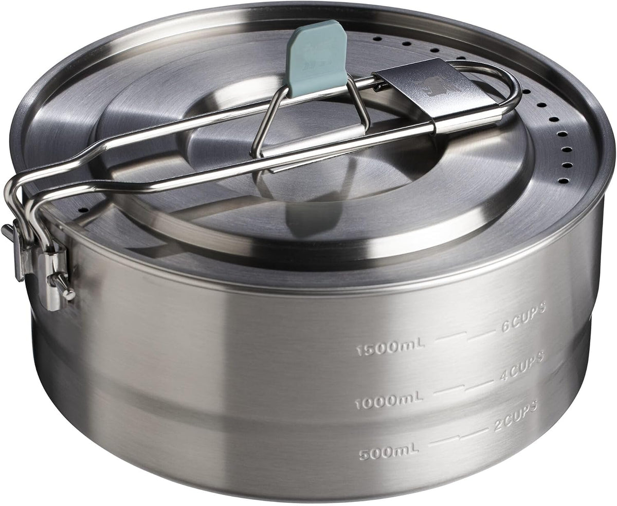 Stanley Wildfare Core Saucepan Cookset | 6-Pc Stainless Steel Cookware | 2qt Saucepan w/Lid, Cutting Board, Trivet & Spoons | Induction Cookware | Camping Essentials