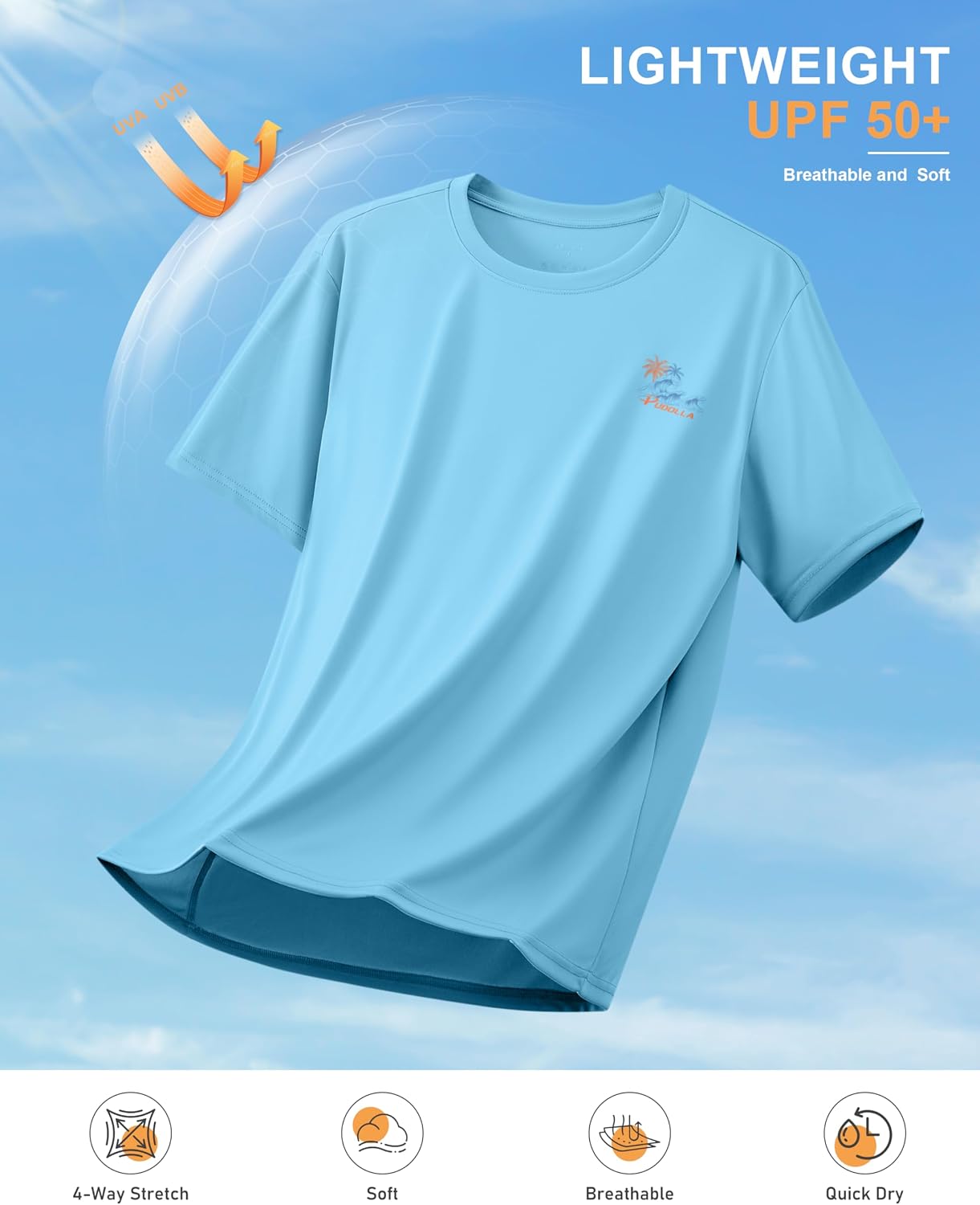 Pudolla Men's Fishing Swim Graphic Shirts Short Sleeve Sun Protection UV UPF 50+ SPF Tee Quick Dry Lightweight Water Tops