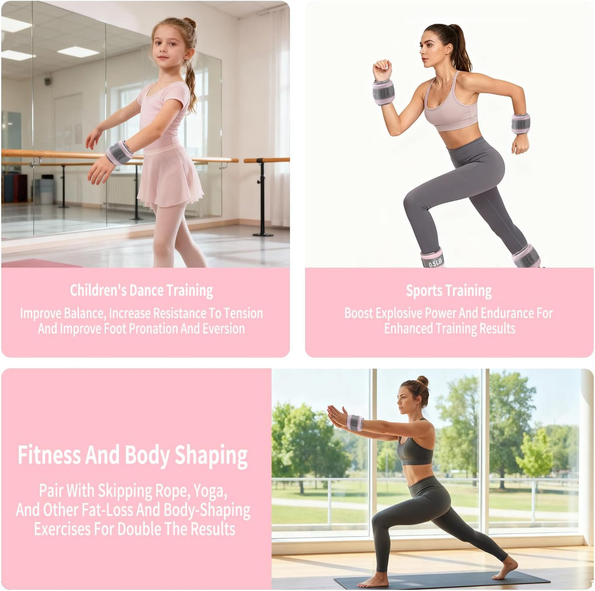 Ankle Weights for Women & Kids - 0.5LB/1LB Each Wrist/Ankle Weight Pair (1LB/2LB Total) Adjustable Arm/Leg Weights for Walking, Running, Pilates, Home Workout with Comfortable Straps (Pink)