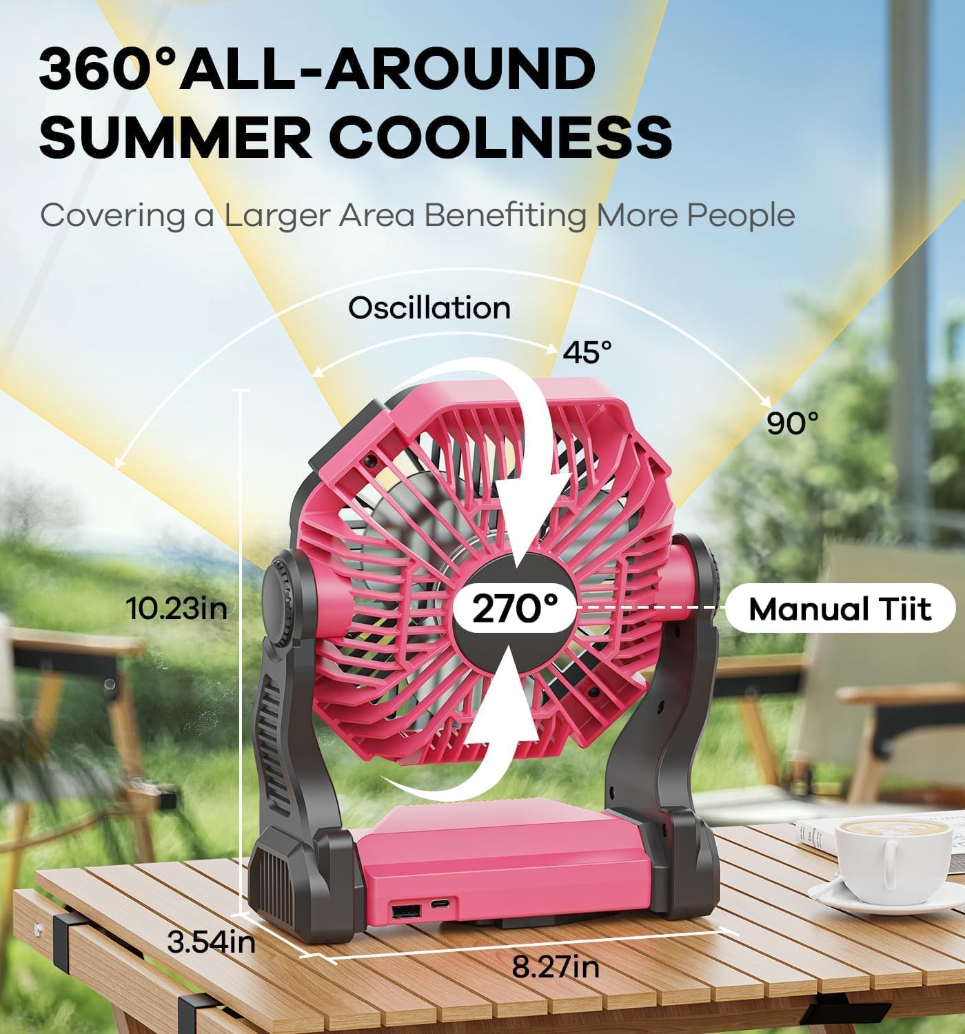 DOWILLDO 30000mAh Portable Battery Powered Camping Fan - with LED Light, Quiet Battery Operated, Camping Gear for Travel, Tent, Beach, Car or Hurricane Power Outages, Pink