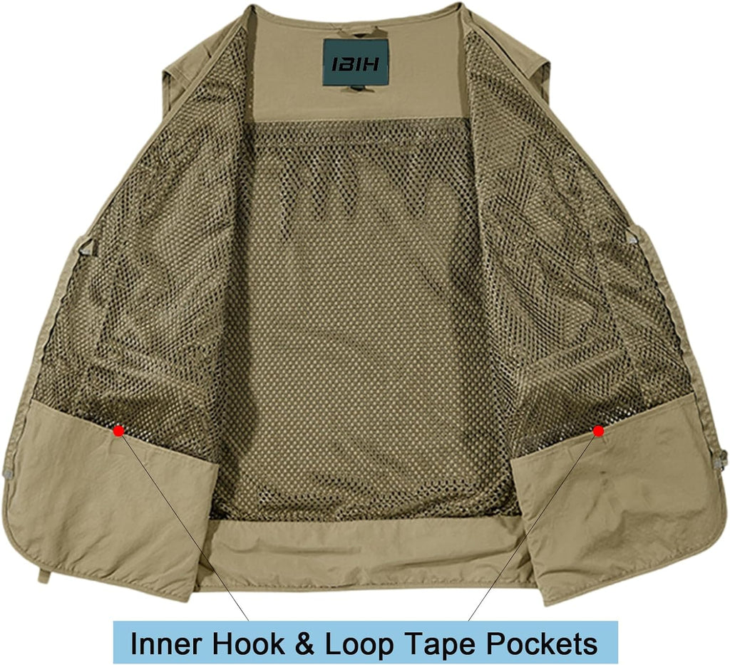 Mens Outdoor Vest Breathable Quick-Dry Fishing Vest Camping Hiking Lightweight Vest with Multi-Pocket