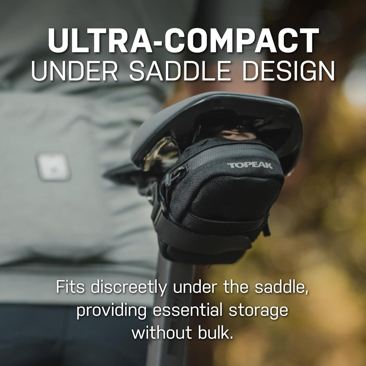 Topeak Elementa Seatbag XS – Compact Under-Saddle Bike Tool Bag in Black with Anti-Slip Fabric, Hook-and-Loop Mount & Durable 1000D Polyester – Discreet 0.2 L Storage for Tube & Levers