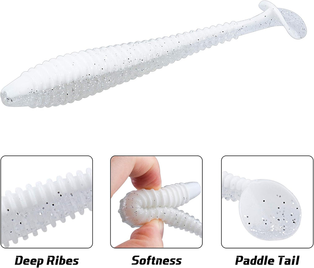 RUNCL Swimbaits Paddle 10/20/30/40PCS, 5/4/3/2 Inchs Paddle Tail, Soft Lure for Trout Crappie Bass, Durable Plastic Bait Swimmer for Saltwater/Freshwater, Fishing Lover's Gift