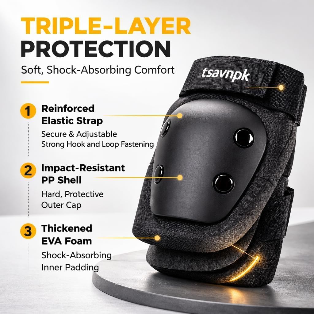 Adult Knee and Elbow Pads Set with Wrist Guards,Protective Gear for Skating