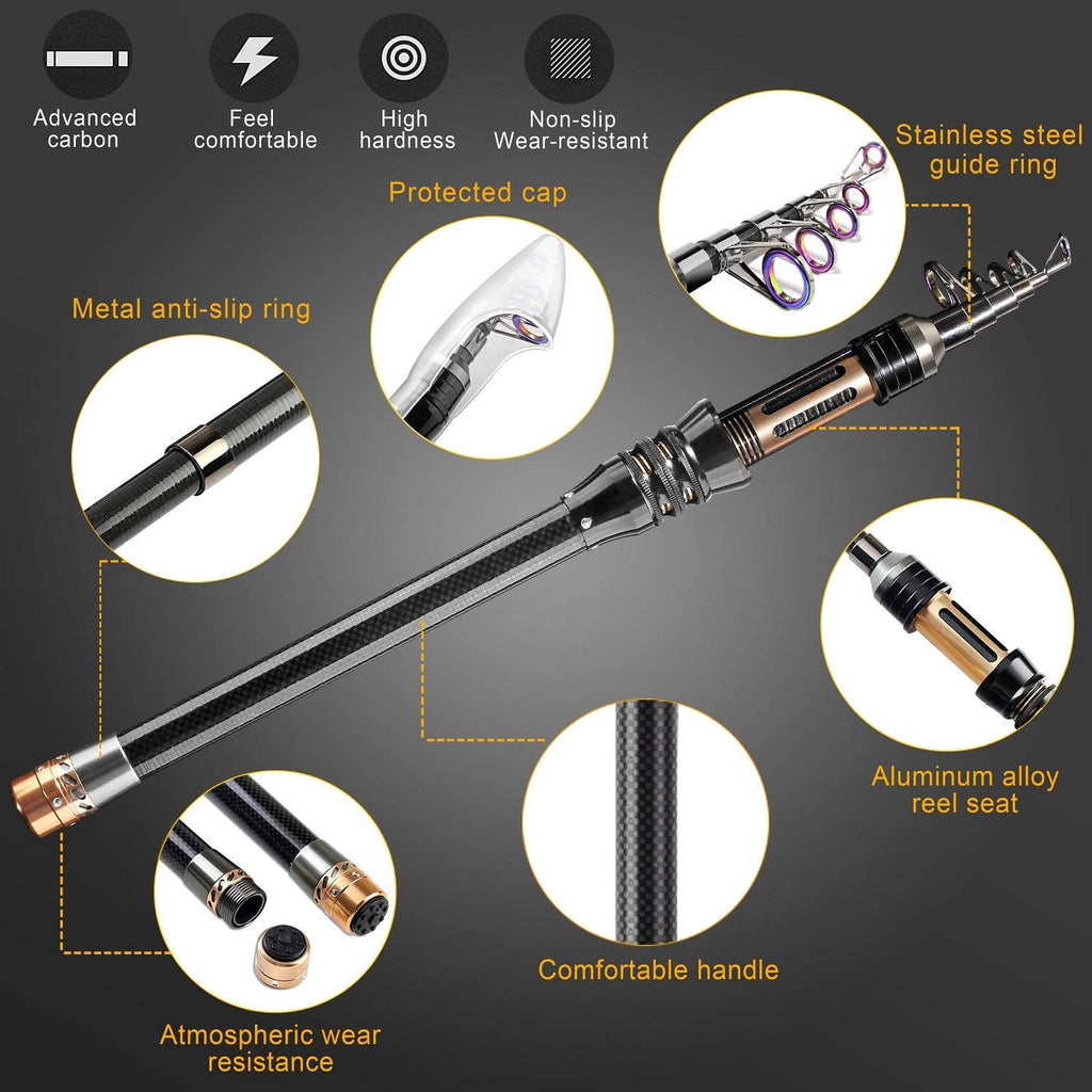ShinePick Fishing Rod Kit, Telescopic Fishing Pole and Reel Combo Full Kit with Line Lures Hooks Carrier Bag for Travel Saltwater Freshwater Boat Fishing Beginners